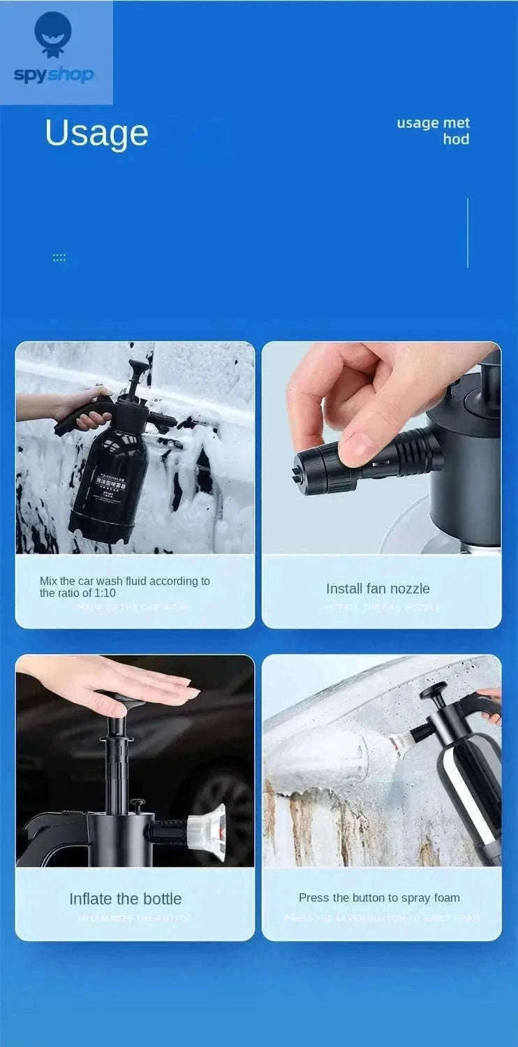 2L Hand Pump Foam Sprayer with 3 Nozzles for Car Care-black
