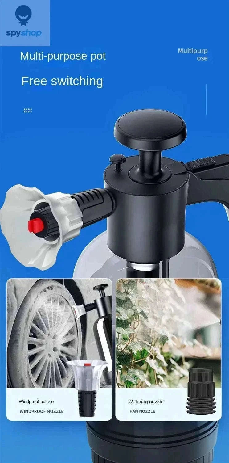 2L Hand Pump Foam Sprayer with 3 Nozzles for Car Care-black