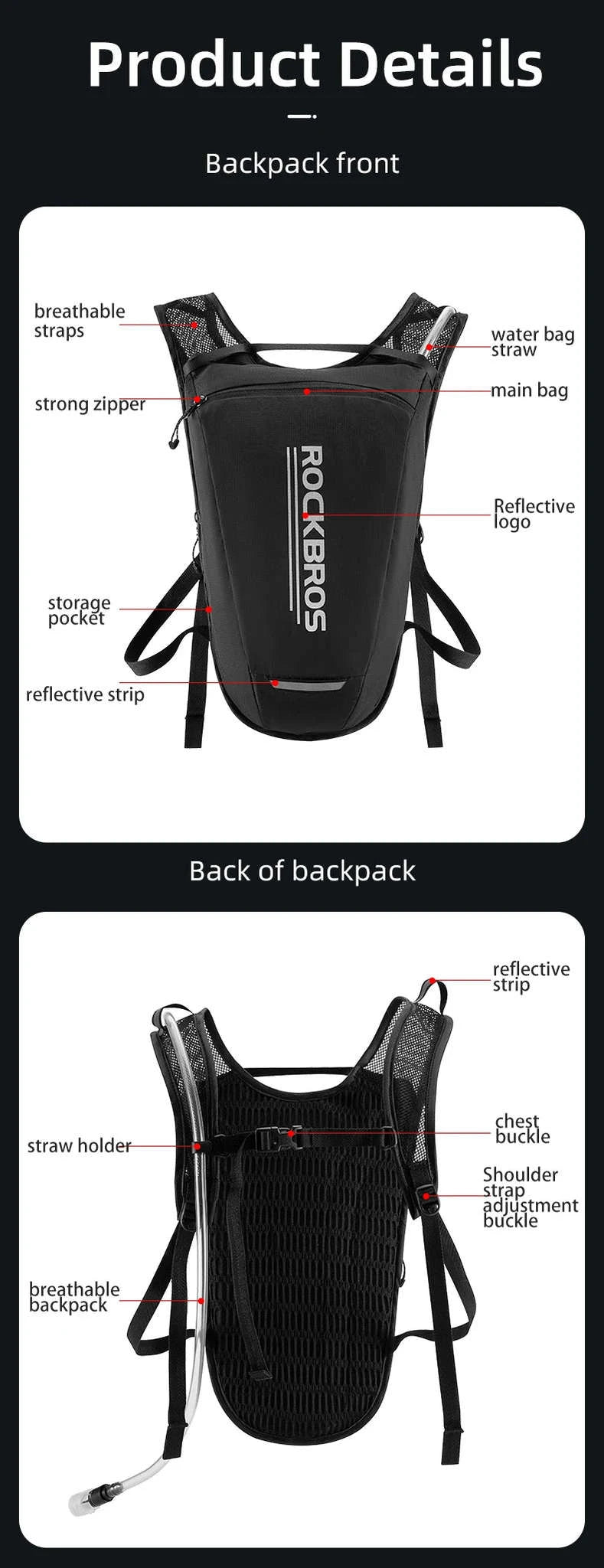 2L Hydration Backpack Running Vest with Water Bladder-30170009001