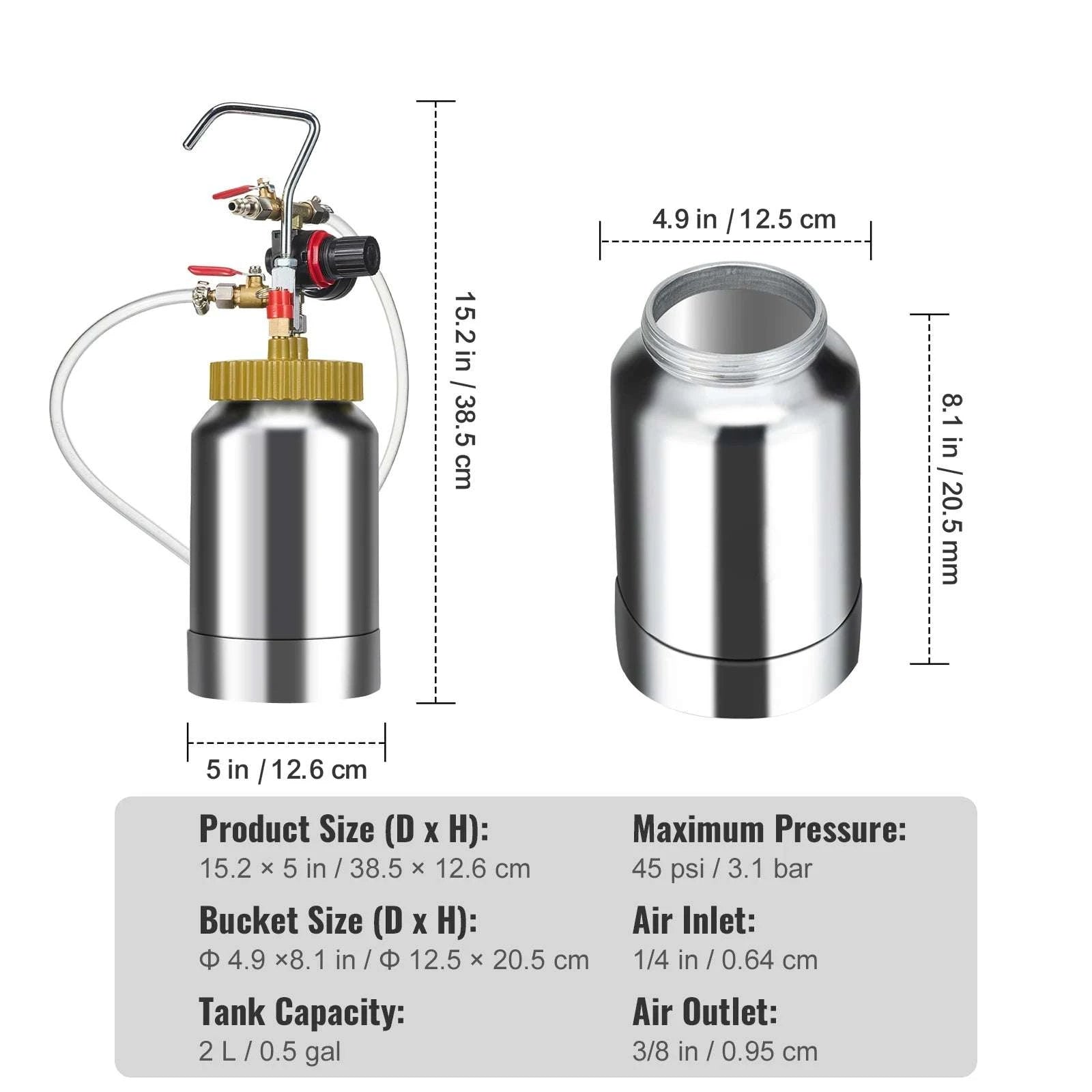 2L Paint Pressure Pot with 1.8mm Spray Gun and 3m Hoses-2L 0.5gal / United States