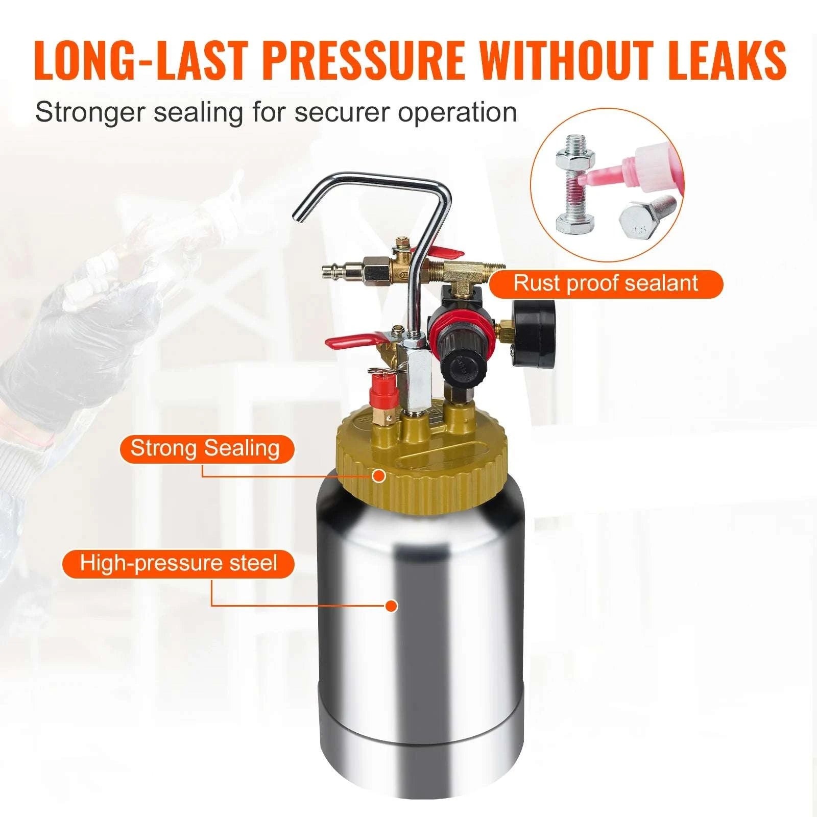 2L Paint Pressure Pot with 1.8mm Spray Gun and 3m Hoses-