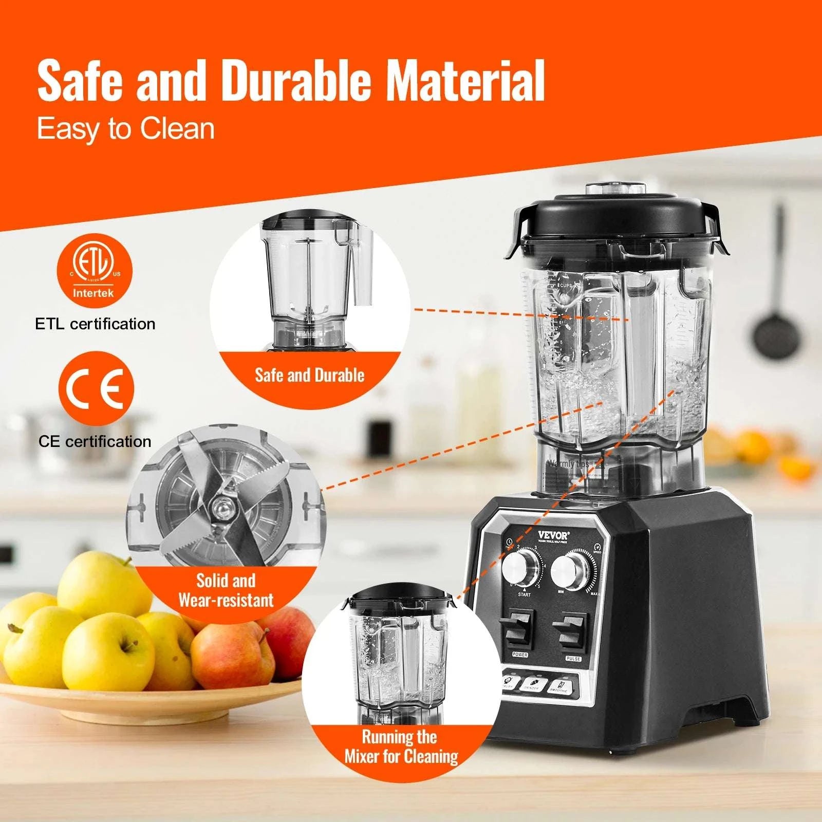 2L Professional Smoothie Blender 2200W High Power Countertop Mixer-WHITE / United States