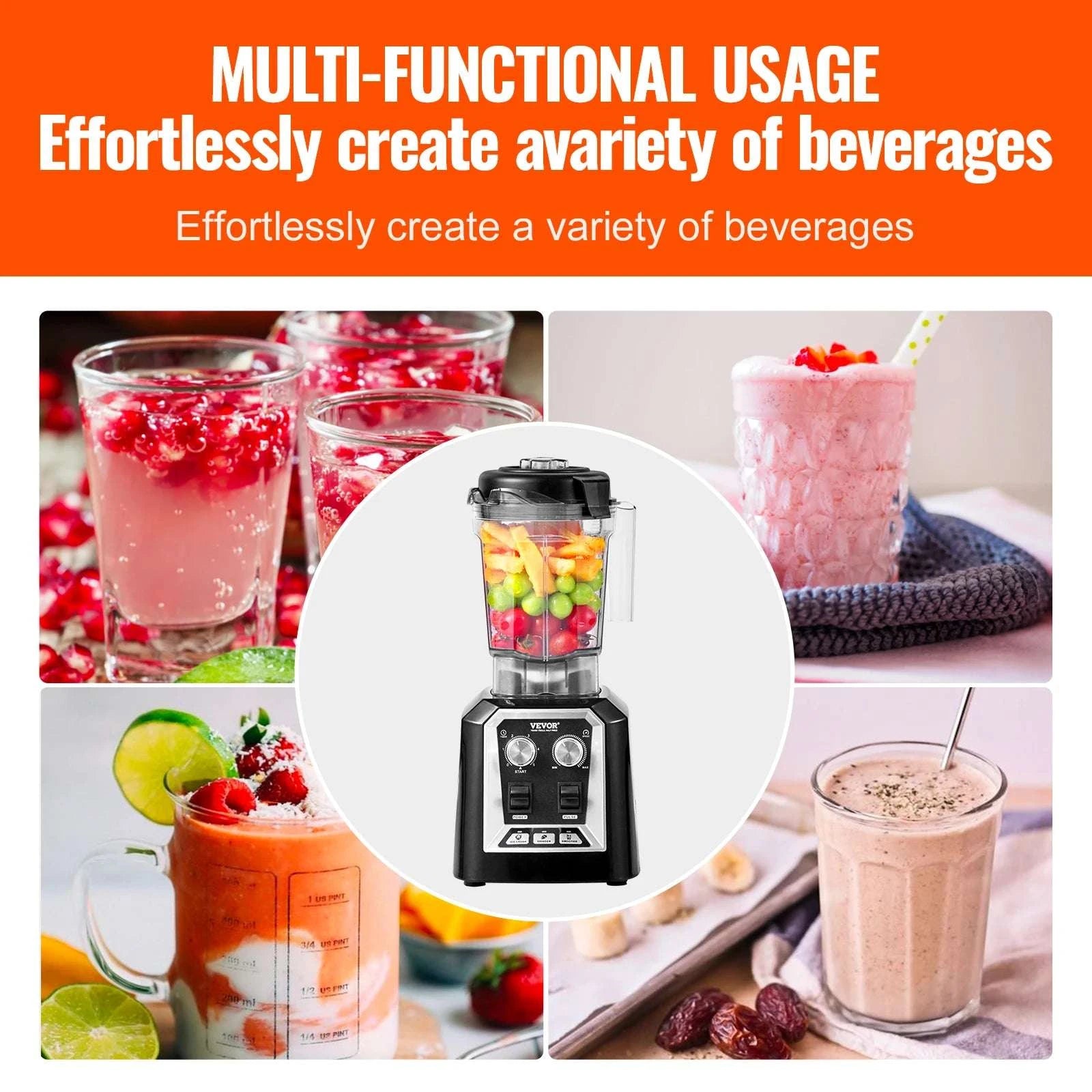 2L Professional Smoothie Blender 2200W High Power Countertop Mixer-WHITE / United States