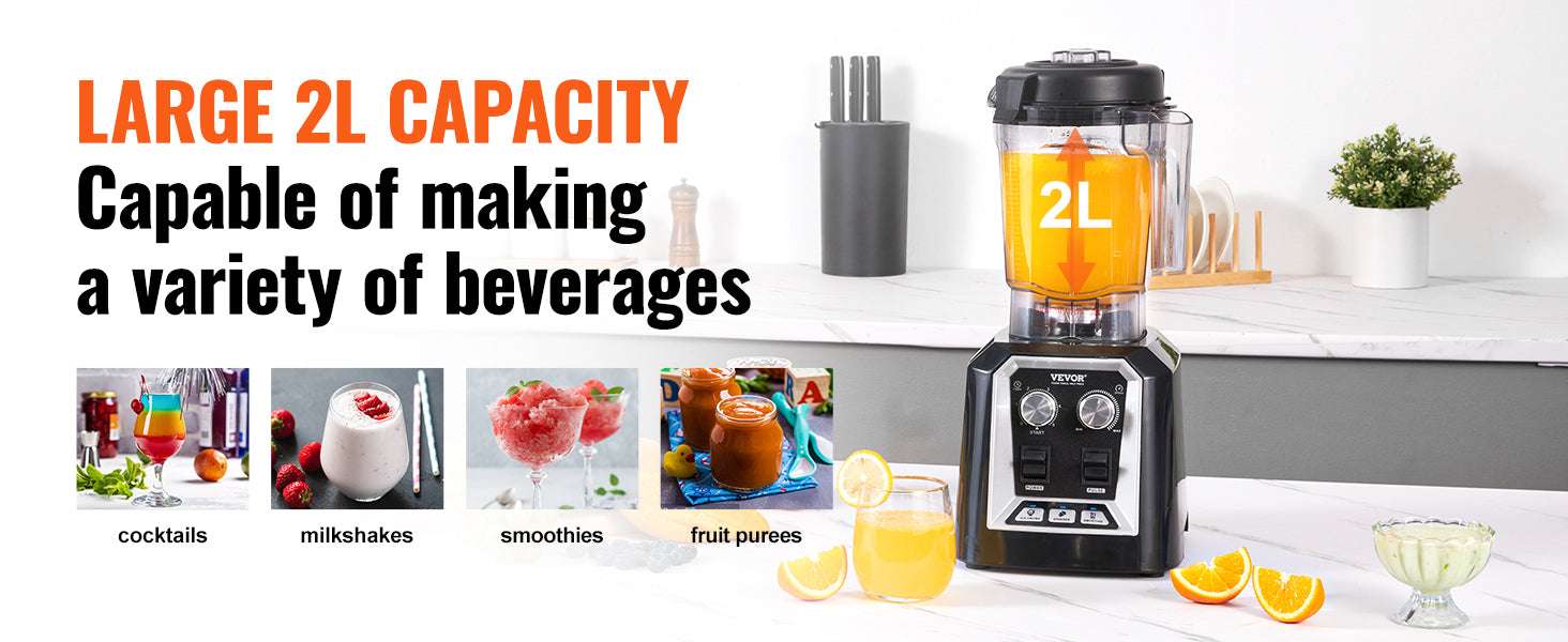 2L Professional Smoothie Blender 2200W High Power Countertop Mixer-WHITE / United States