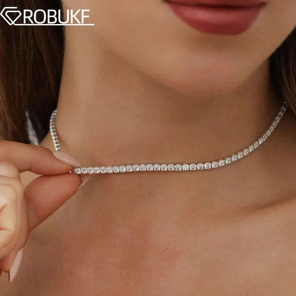 2mm Moissanite Tennis Necklace for Women in S925 Silver Plated 18K Gold-Gold / Full Zircon not GRA