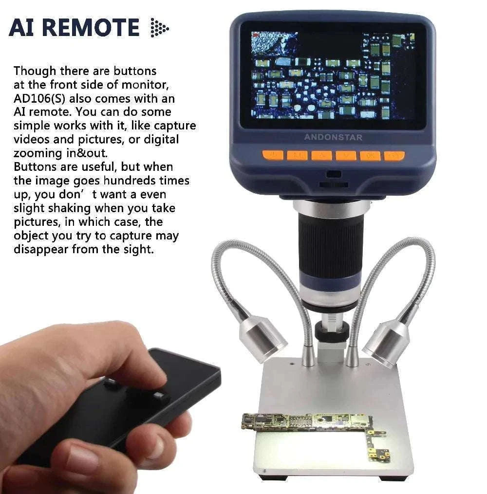 2MP 1080P Digital Microscope with 4.3" Screen, 220X Zoom-Silver