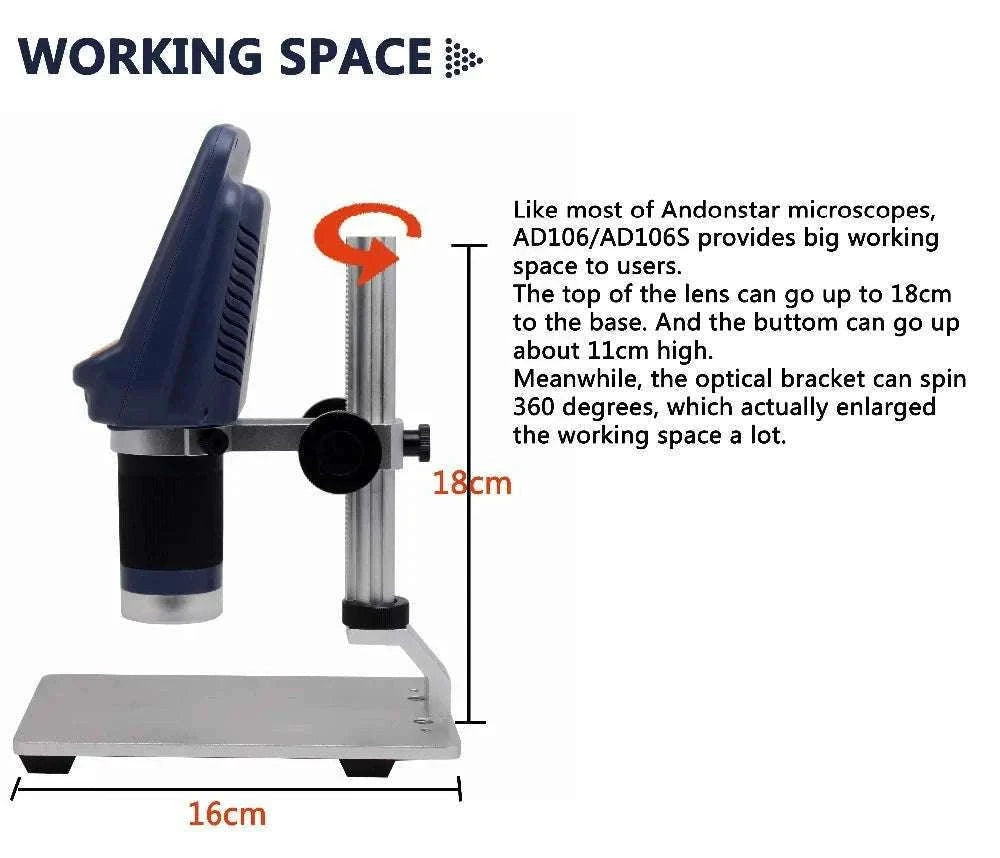 2MP 1080P Digital Microscope with 4.3" Screen, 220X Zoom-Silver