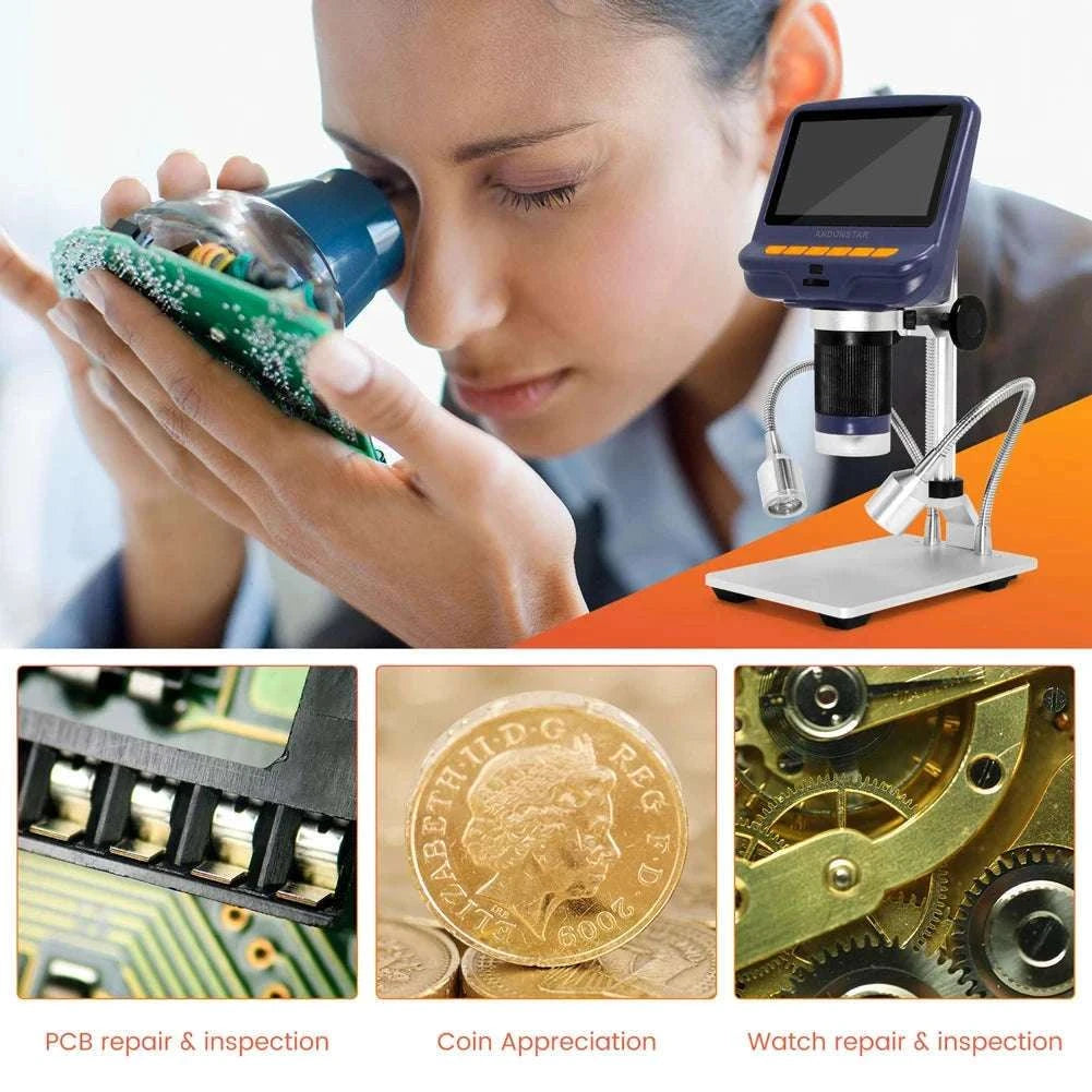 2MP 1080P Digital Microscope with 4.3" Screen and 220X Zoom-Silver
