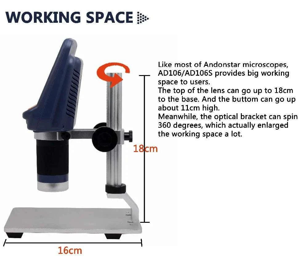 2MP 1080P Digital Microscope with 4.3" Screen and 220X Zoom-Silver