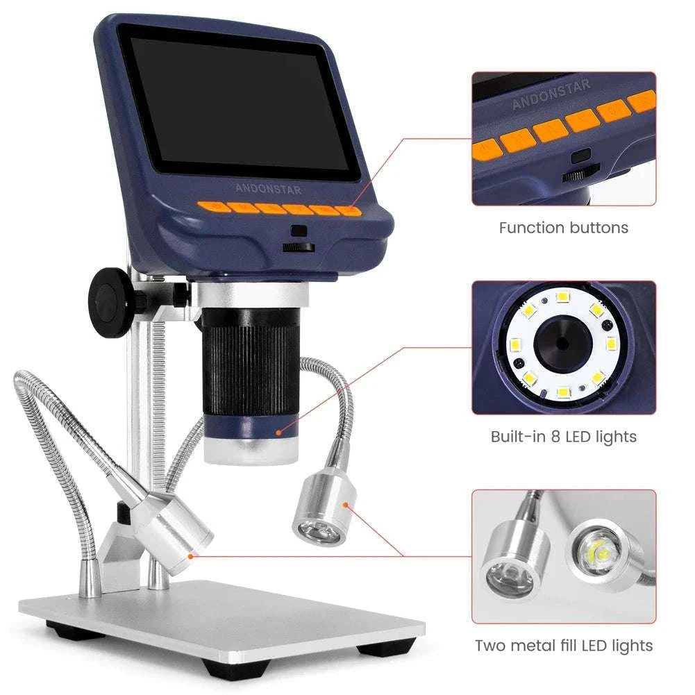 2MP 1080P Digital Microscope with 4.3" Screen and 220X Zoom-Silver
