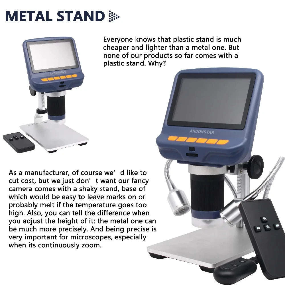 2MP 1080P USB Digital Microscope with 4.3" Screen for Soldering and Inspection-Silver