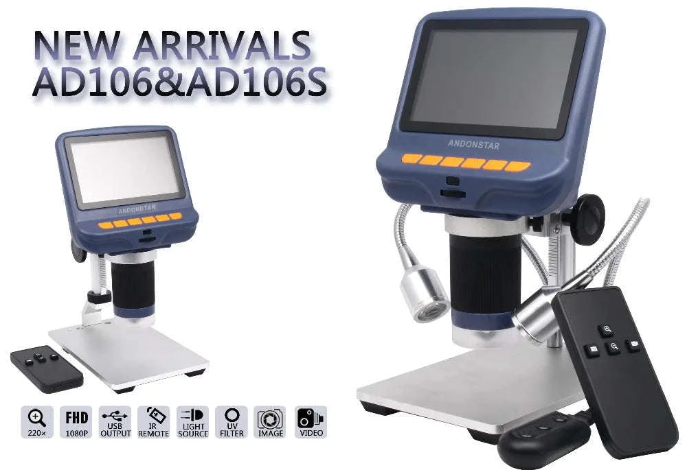 2MP 1080P USB Digital Microscope with 4.3" Screen for Soldering and Inspection-Silver