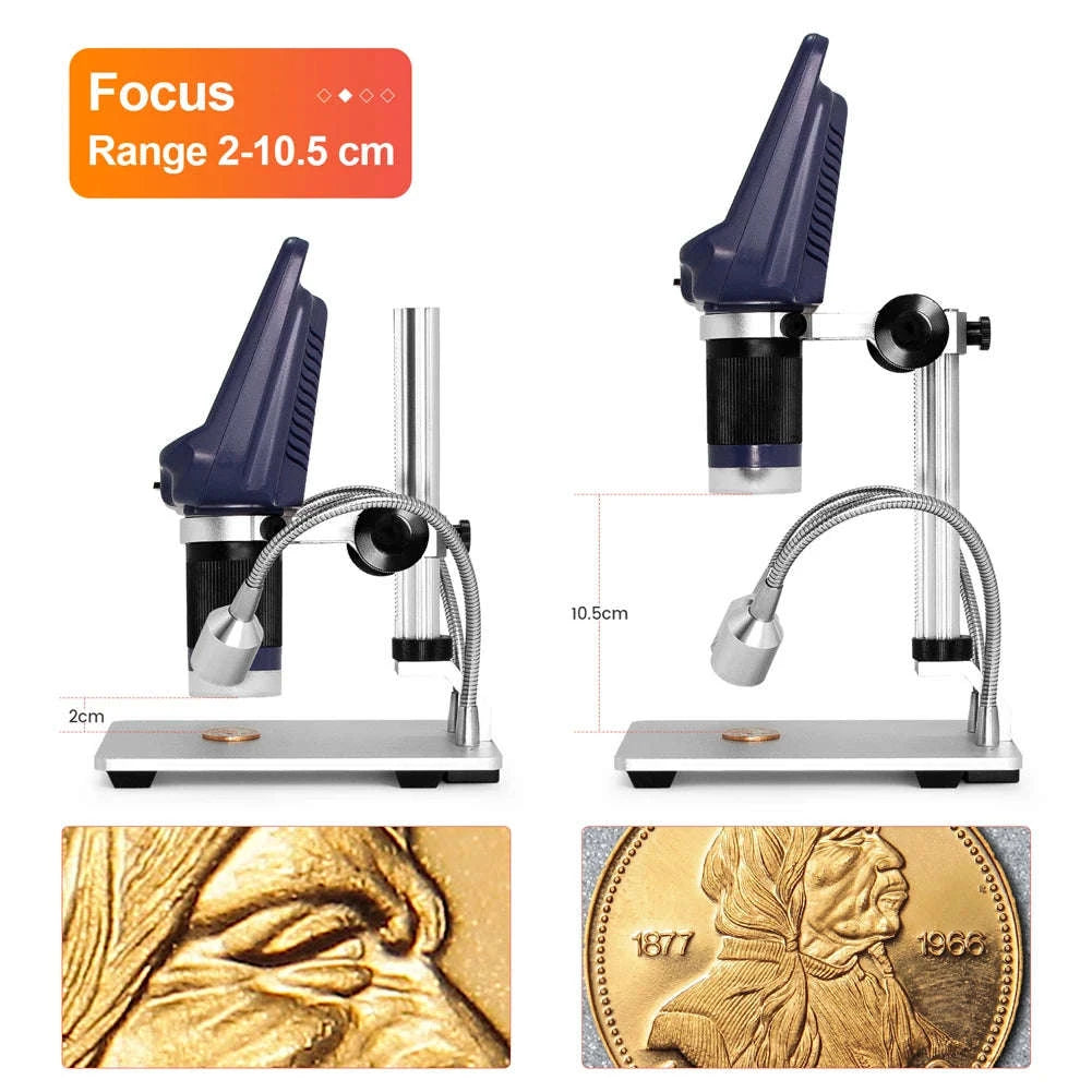 2MP 1080P USB Digital Microscope with 4.3" Screen for Soldering and Inspection-Silver