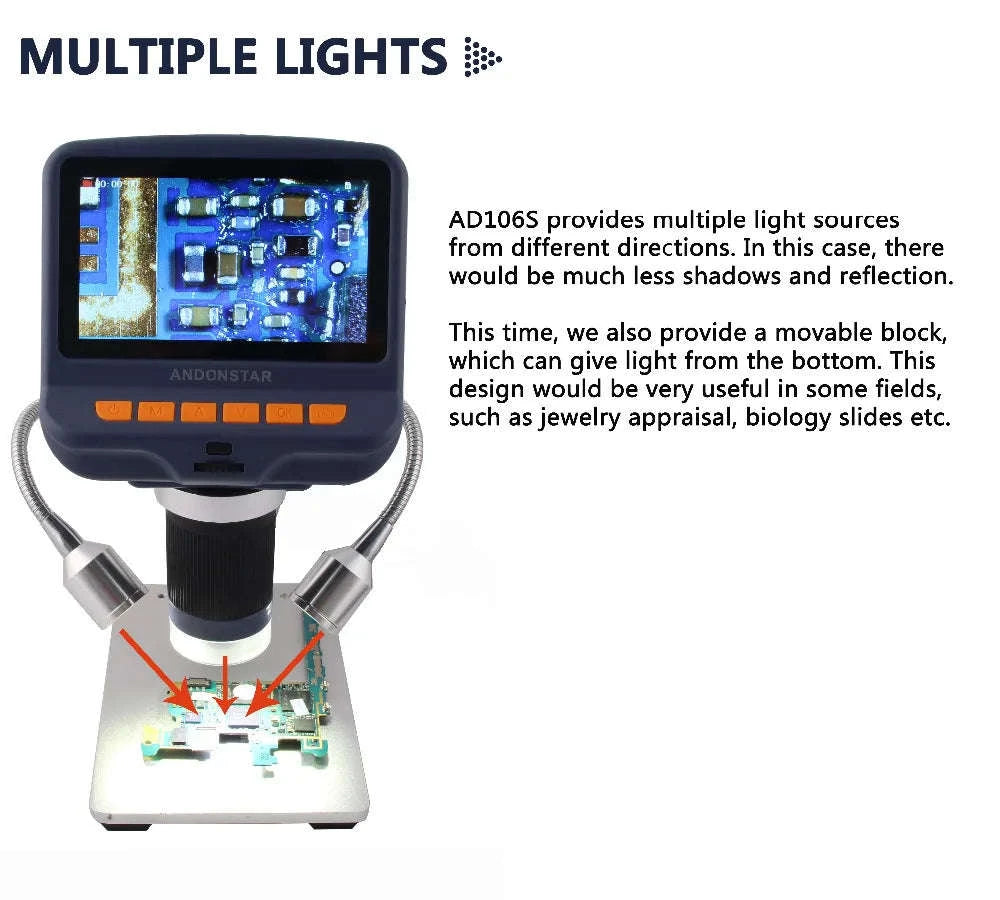 2MP 1080P USB Digital Microscope with 4.3" Screen for Soldering and Inspection-Silver