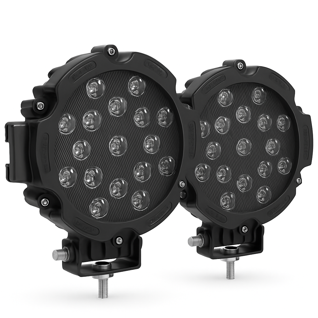 2 броя 7-инчови кръгли LED офроуд светлини 51W, 5100LM прожектор за шофиране, подходящи за лодка, джип, АТВ, SUV, за броня или покрив, с мъгла