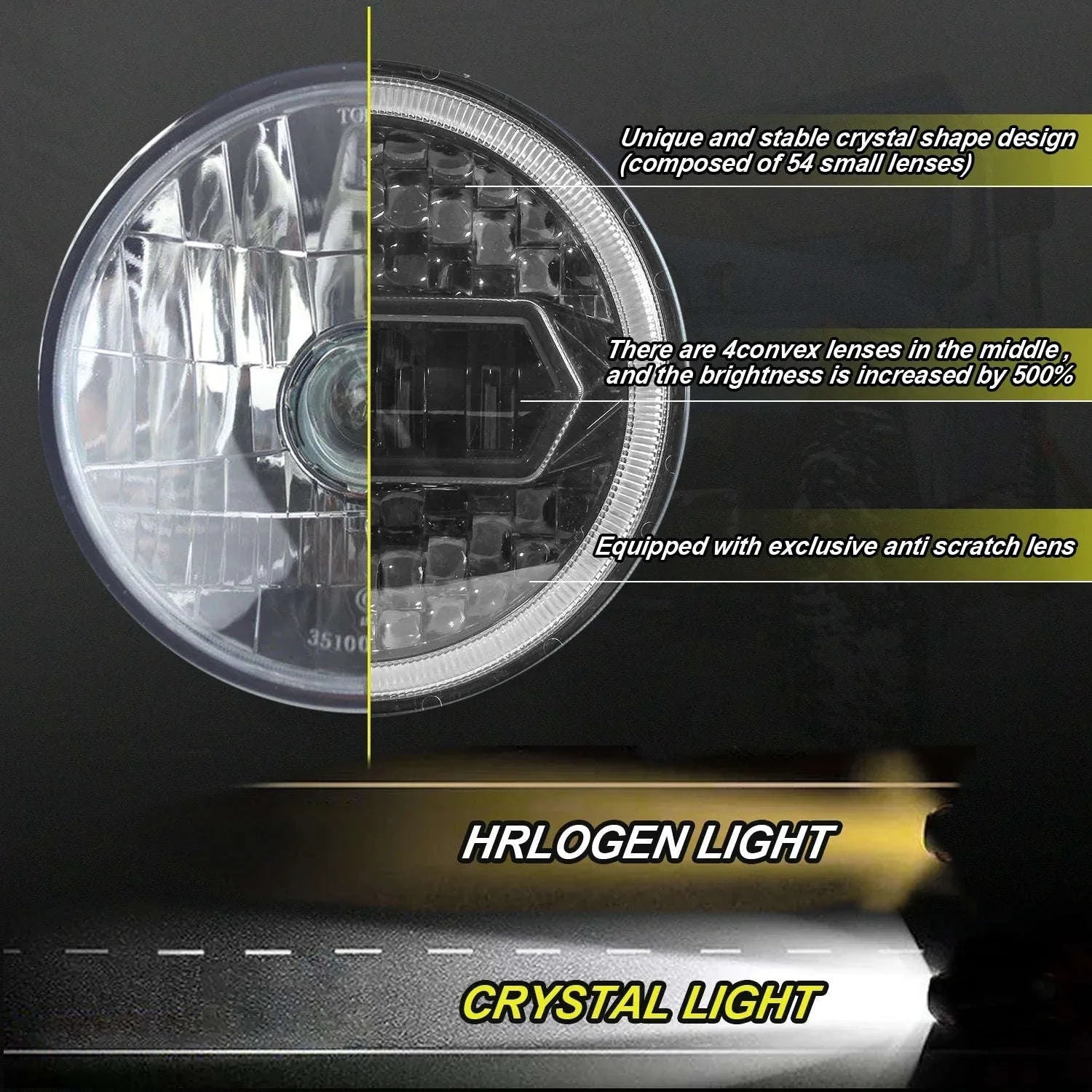 2PCS 7 Inch LED Round Headlight with DRL and Angel Eye-2PCS(A Pair)