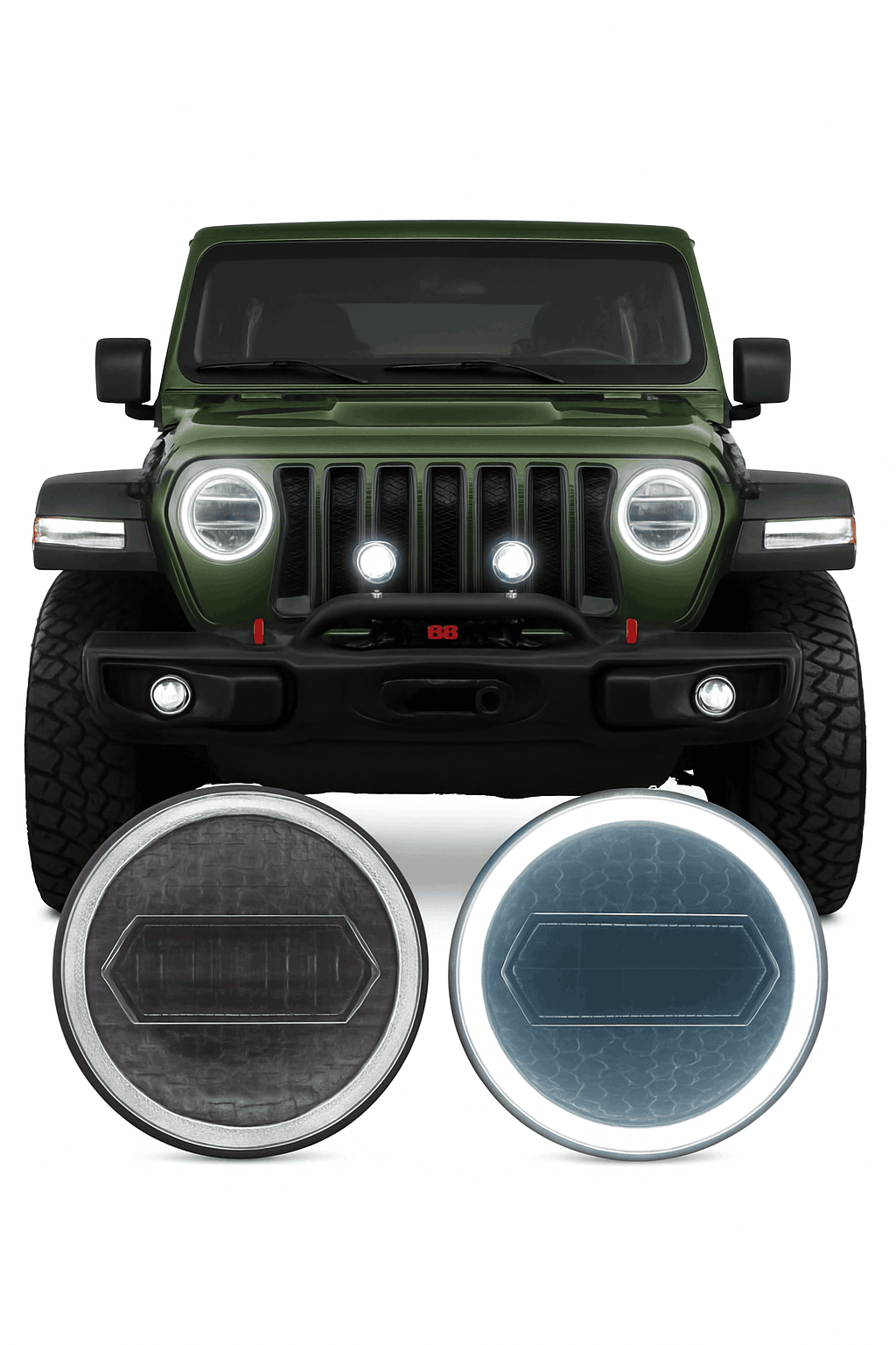 2PCS 7 Inch LED Round Headlight with DRL and Angel Eye-2PCS(A Pair)