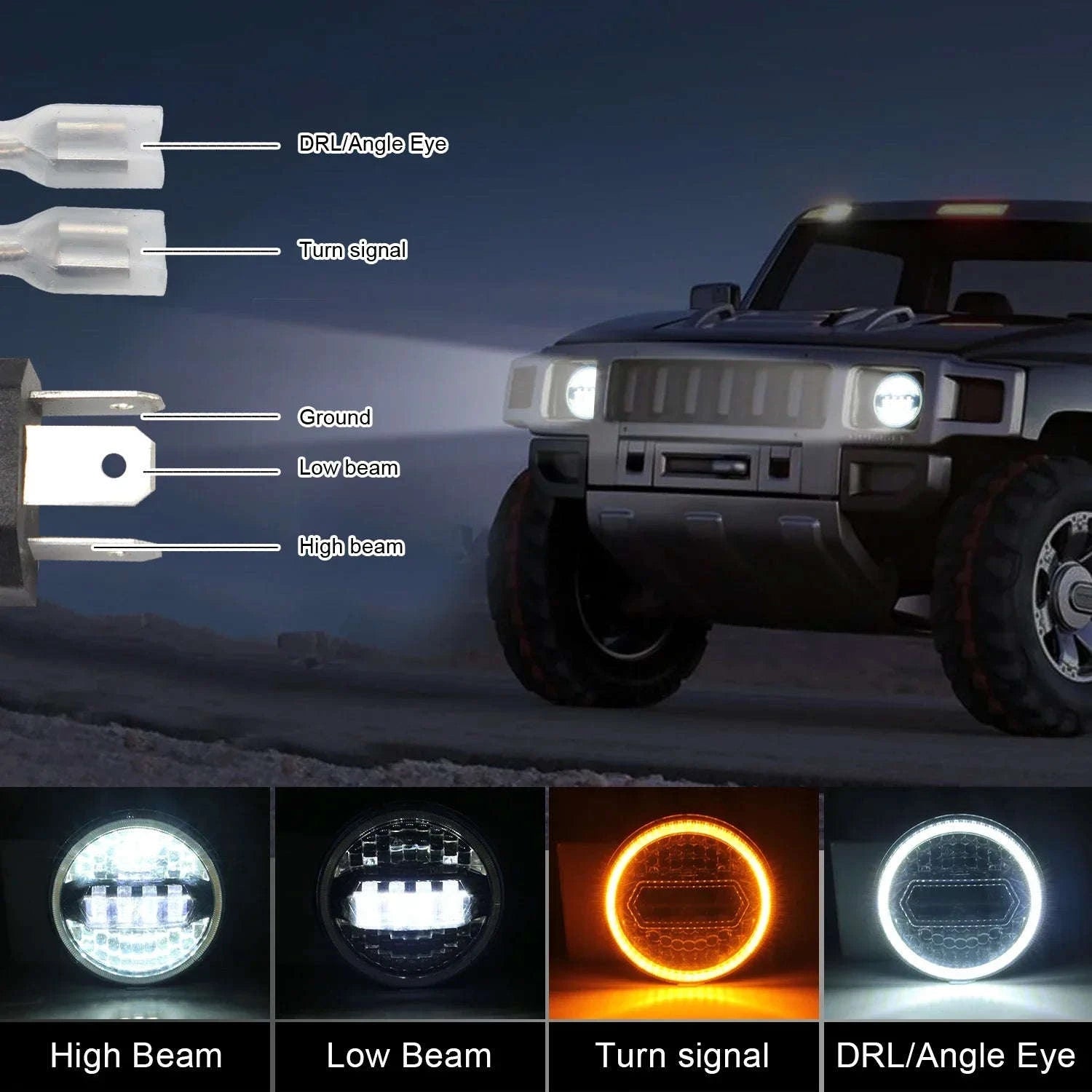 2PCS 7 Inch LED Round Headlight with DRL and Angel Eye-2PCS(A Pair)