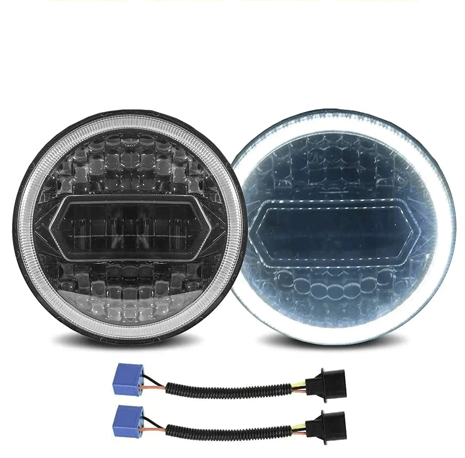 2PCS 7 Inch LED Round Headlight with DRL and Angel Eye-2PCS(A Pair)