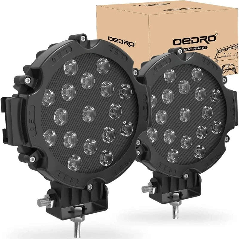2PCS 7 Inch Round LED Offroad Lights 51W 5100LM Spot Pods-Red shell 2PCS