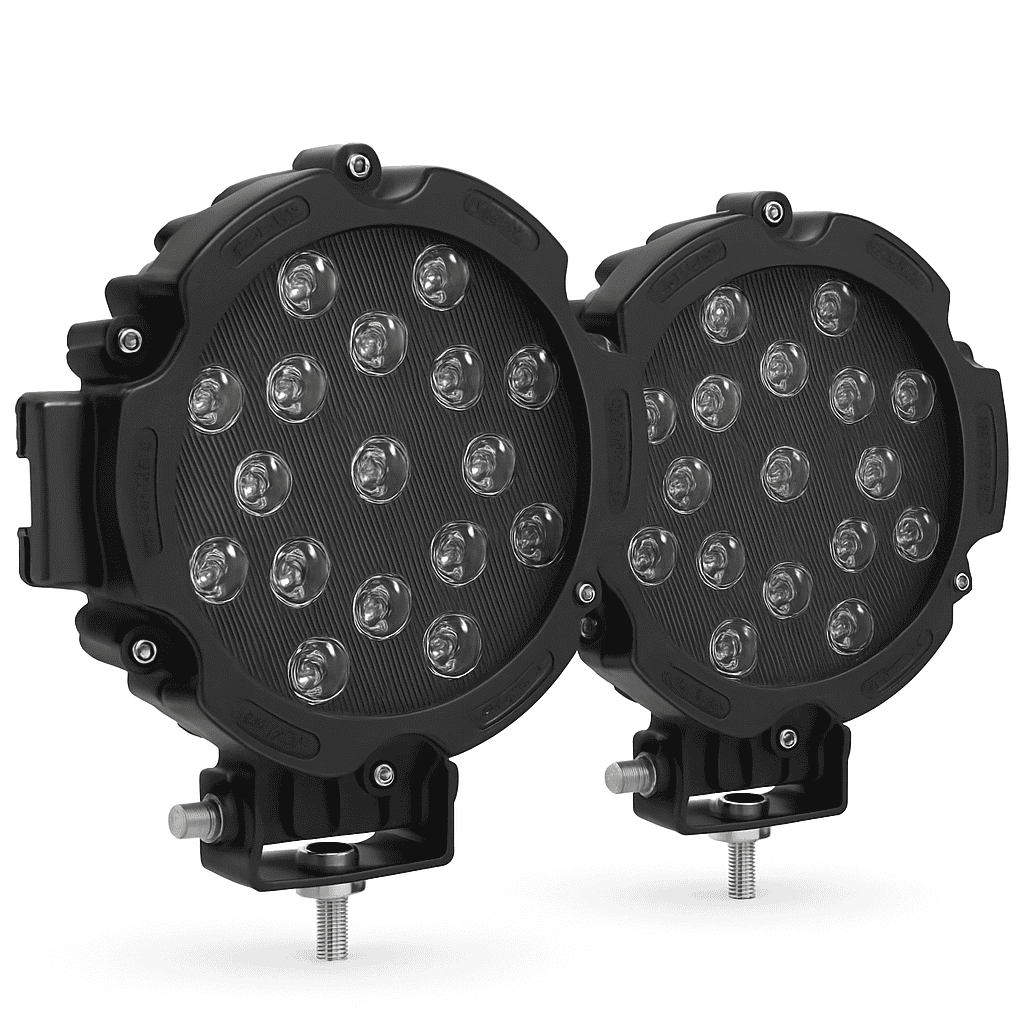 2PCS 7 Inch Round LED Offroad Lights 51W 5100LM Spot Pods-Red shell 2PCS