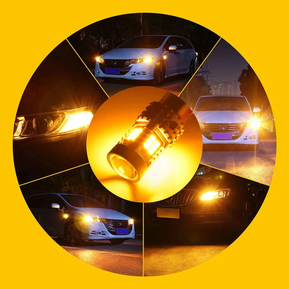 2pcs Amber LED Turn Signal Bulbs 12V 1156 BA15S-1156 BAU15S PY21W