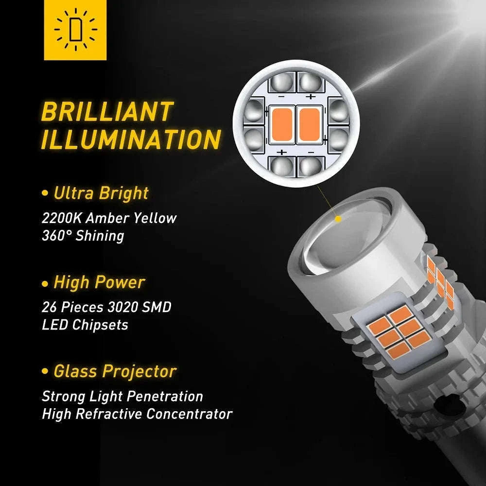 2pcs Amber LED Turn Signal Bulbs 12V 1156 BA15S-1156 BAU15S PY21W