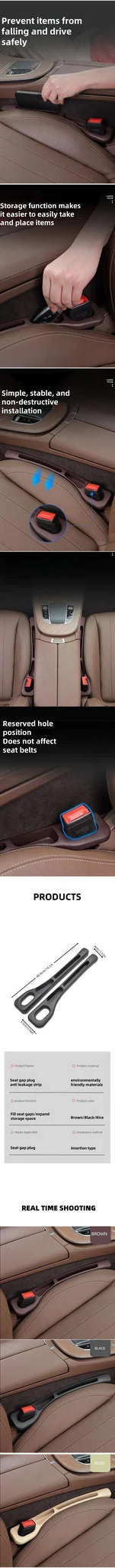 2PCS Car Seat Gap Filler with Storage Grooves-Brown / United States