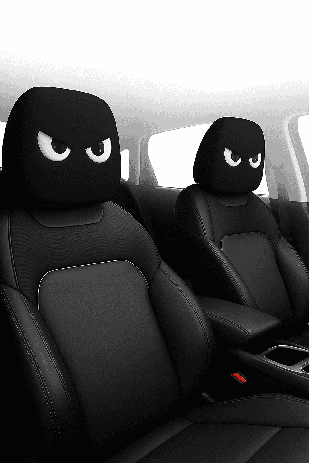 2PCS Cartoon Print Car Headrest Covers with Slanted Eyes-Black 2PCS