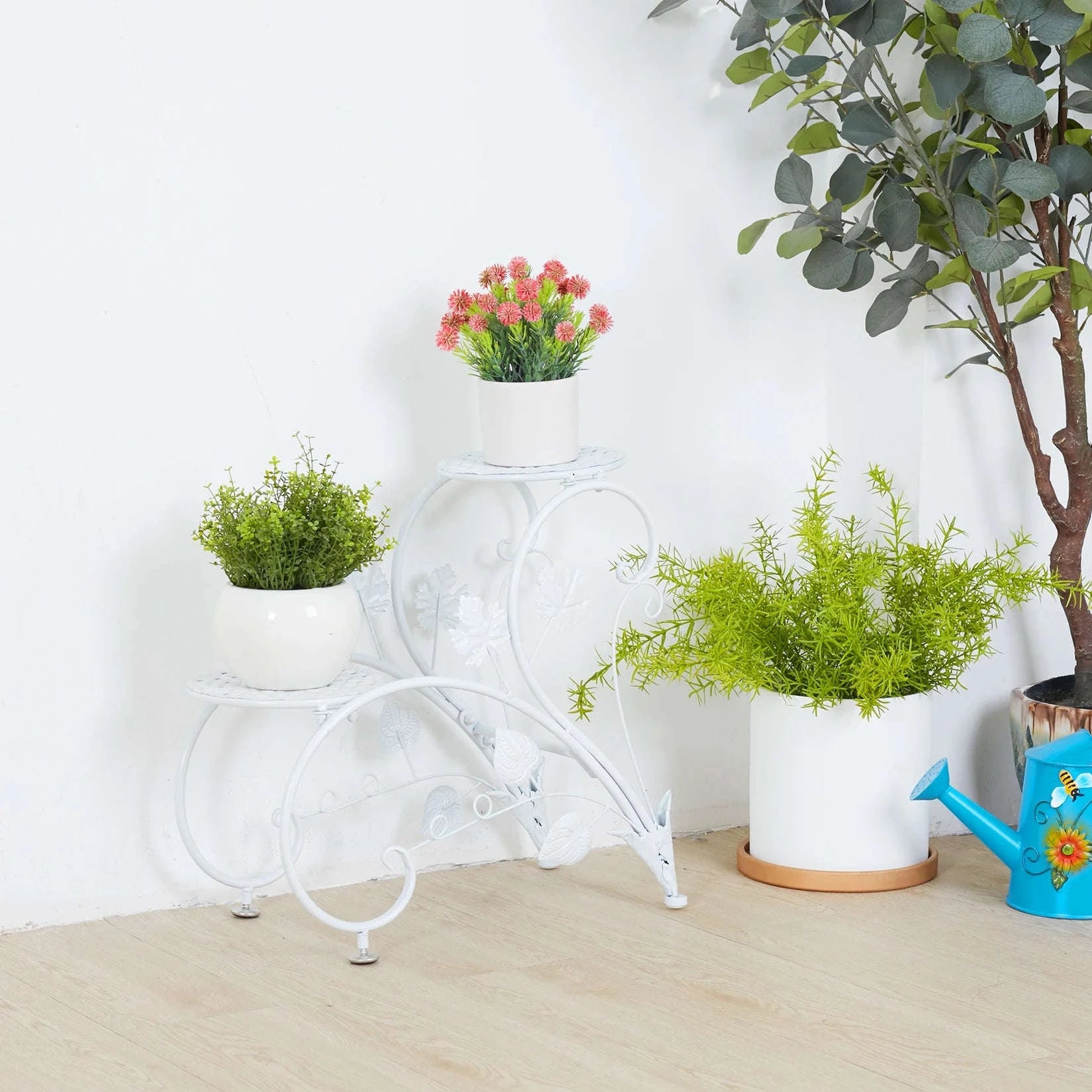 2PCS Classic Tall Plant Stand Art Flower Pot Holder Rack-black / United States