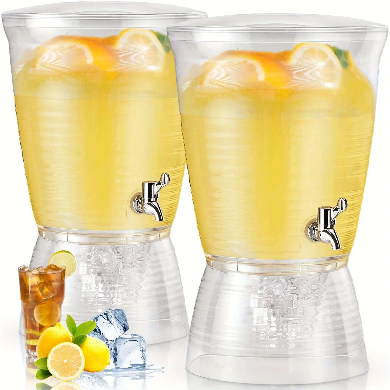 2pcs Clear Acrylic Beverage Dispenser Set – 10L (2.7 Gal) Countertop Drink Dispenser with Drip-Free Spigot, Detachable Base & Wi-Transparent / United States