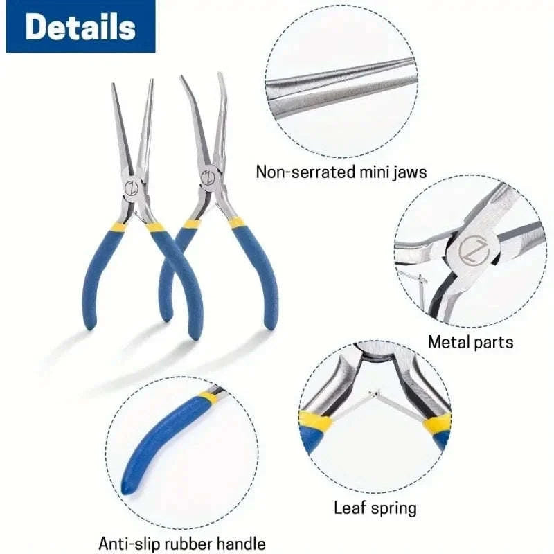 2pcs Mini Needle Nose Pliers Set with Comfort Grip Handles-Default Title