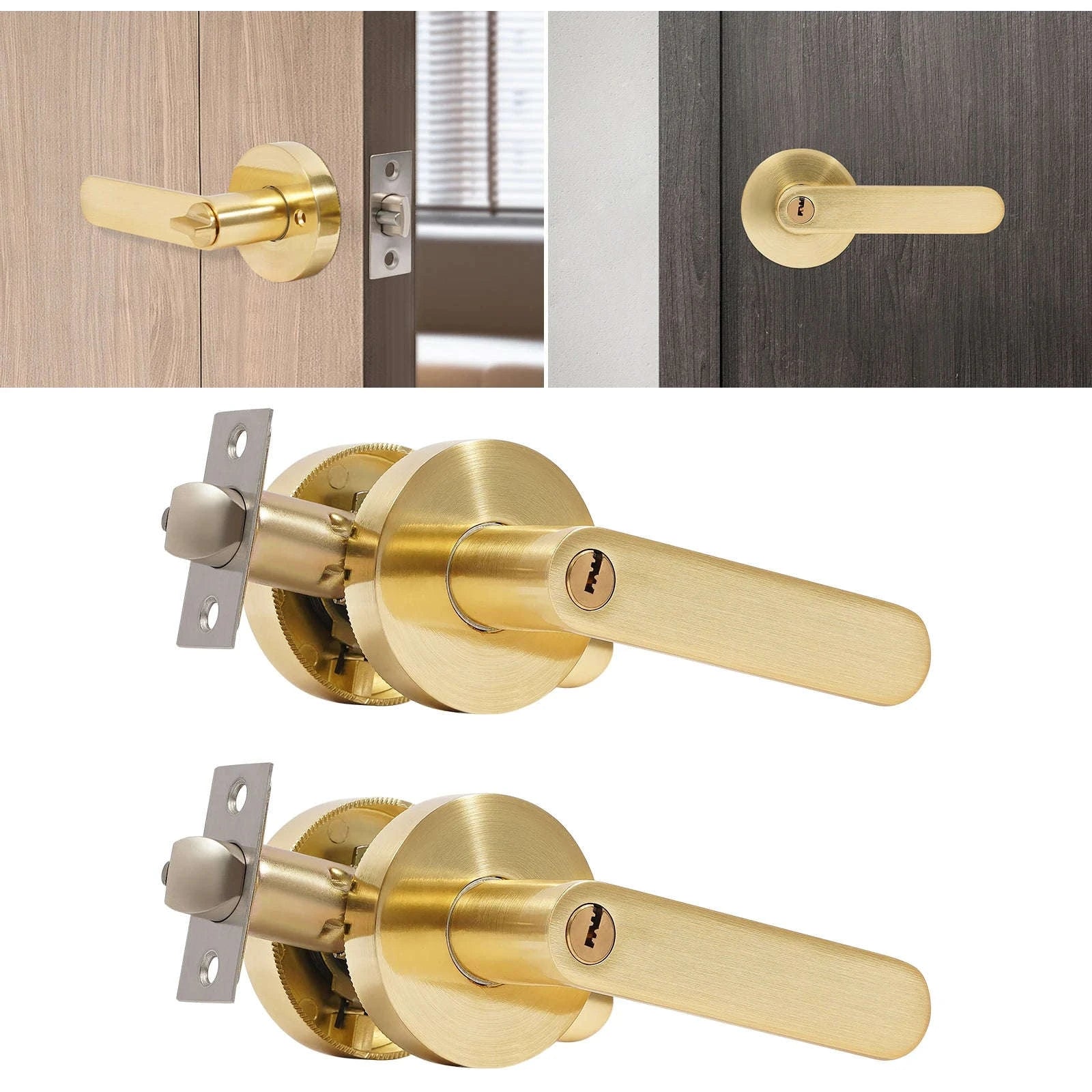 2PCS Privacy Door Handle Set Matte Gold Reversible Lock Lever-Gold / United States