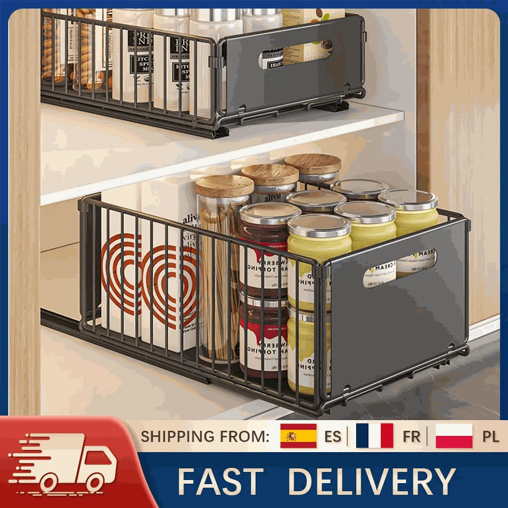 2PCS Pull Out Cabinet Organizer Rack Sliding Kitchen Storage-2pcs Tall / france