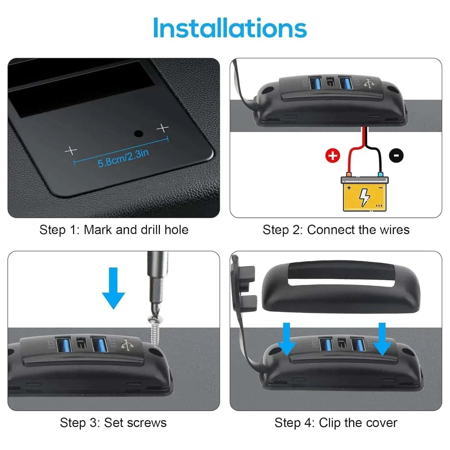 2PCS RV USB Outlet with Dual QC3.0 USB-A and PD3.0 USB-C-2PCS