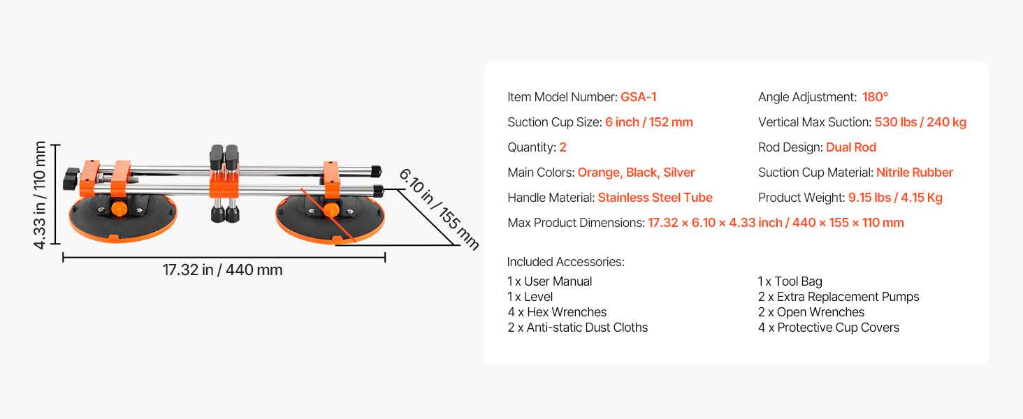 2PCS Seam Setter with 6in Vacuum Cups for Tile & Stone Leveling-2 Packs / CZECH REPUBLIC