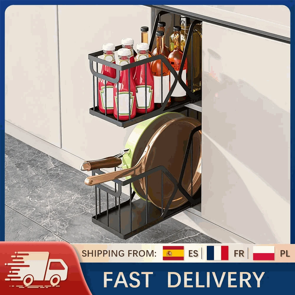 2pcs Slim Pull-Out Cabinet Organizer 14cm Narrow Storage Rack-a set / france