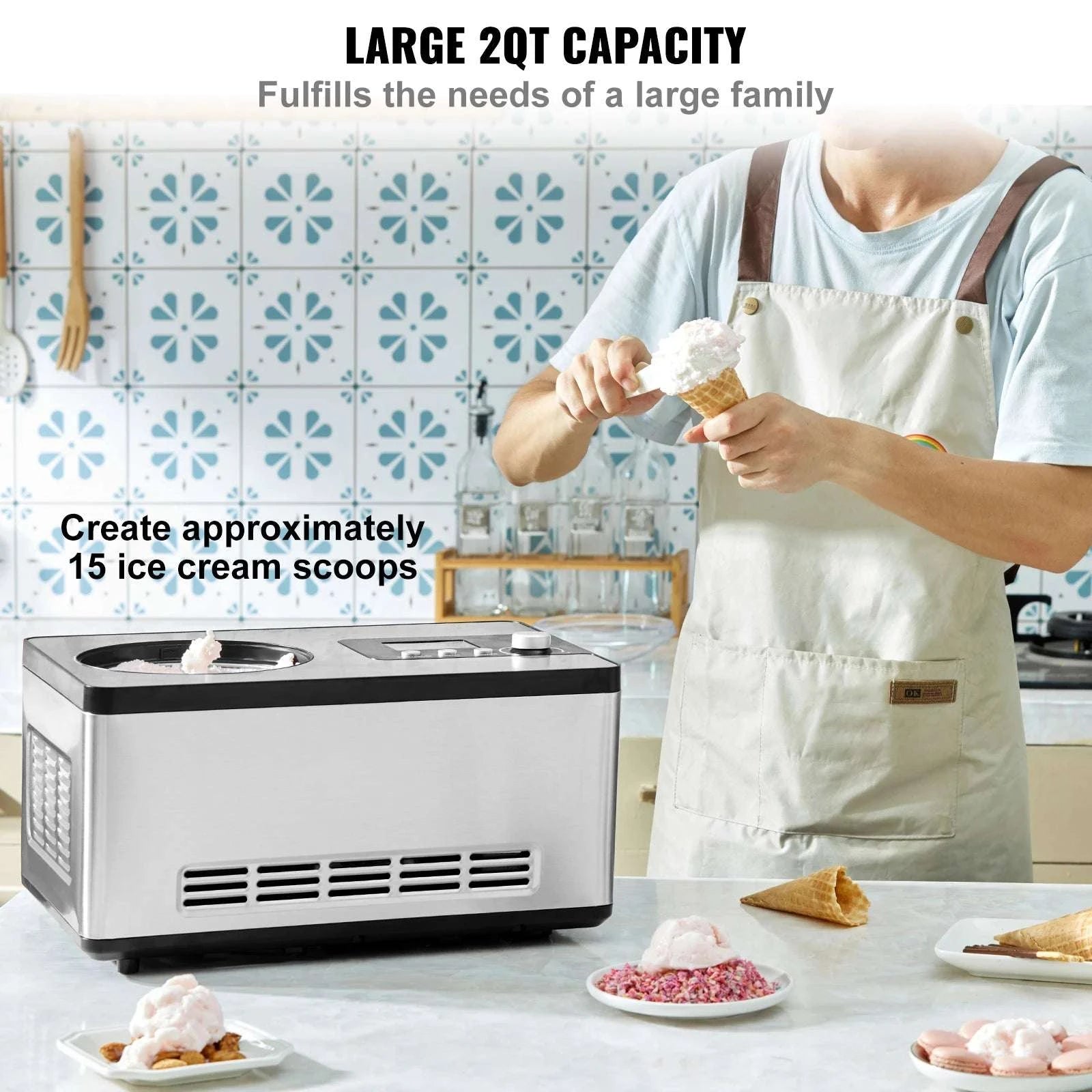 2QT Automatic Ice Cream Maker with Compressor, No Pre-Freezing-United States