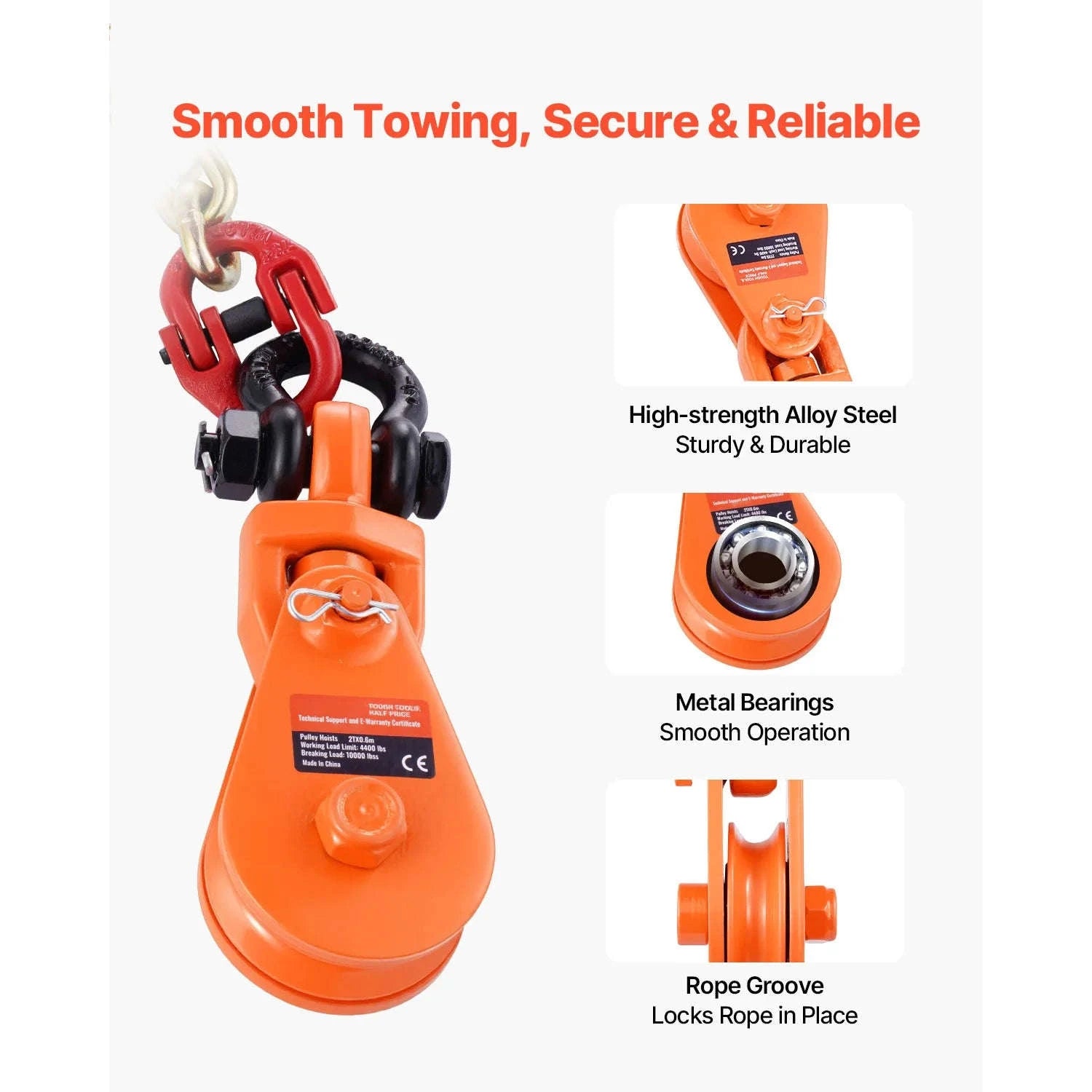 2T Snatch Block Pulley with G80 Chain & Swivel Hook for Recovery-2T / UNITED KINGDOM