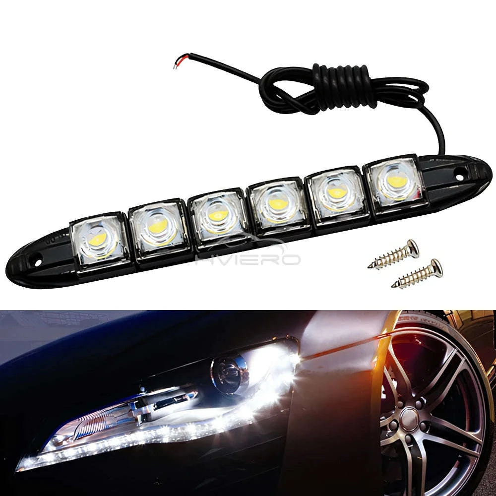 2X Waterproof DRL 6Chips Led Car Auto Decorative Flexible Daytime Running Light Driving Led Strip Headlight Fog Backup Trunk Led-White