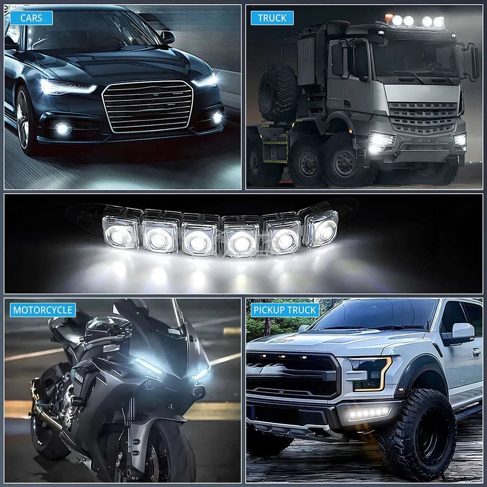 2X Waterproof DRL 6Chips Led Car Auto Decorative Flexible Daytime Running Light Driving Led Strip Headlight Fog Backup Trunk Led-White