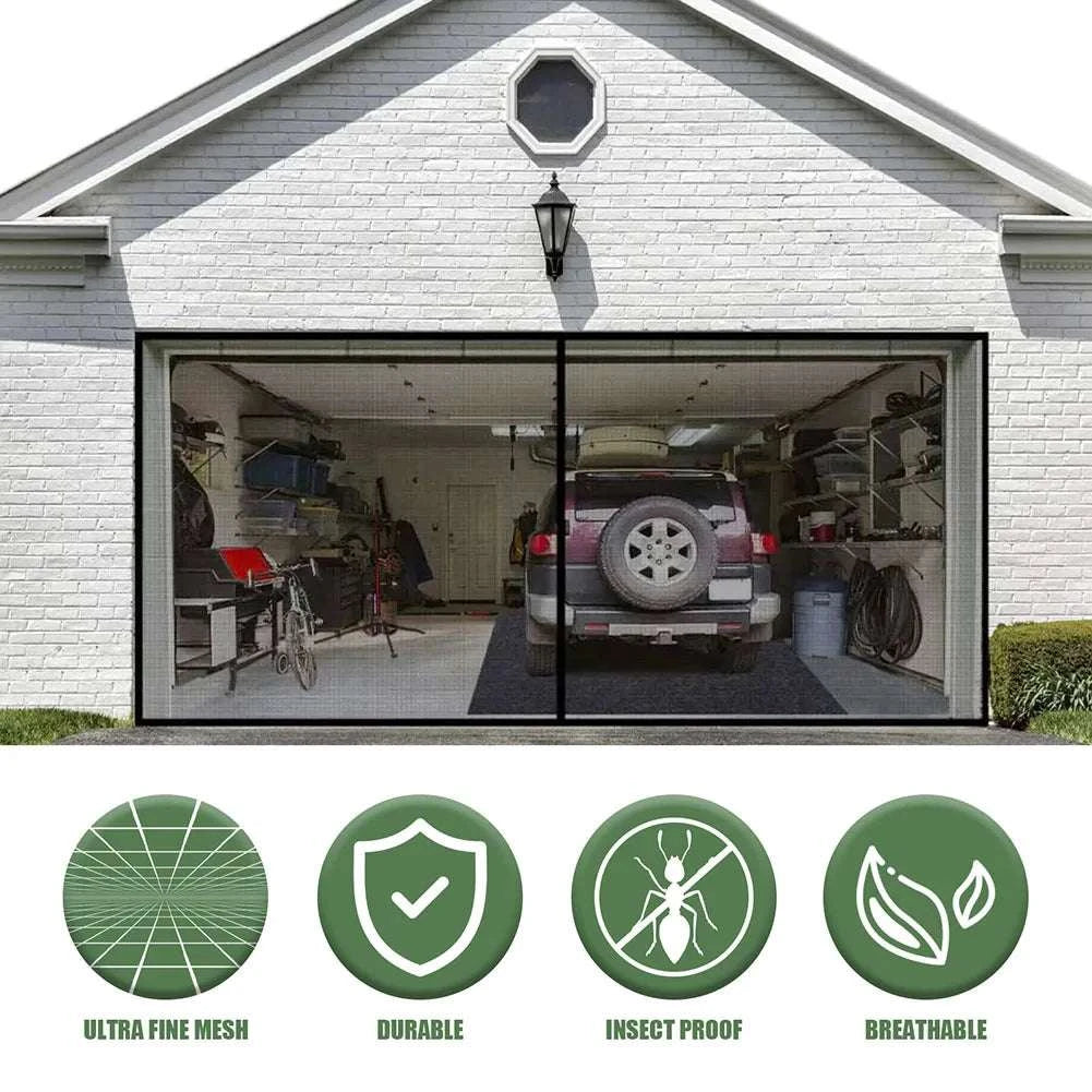 2x4M Garage Door Mosquito Net Curtain Retractable Insect Screen-United States