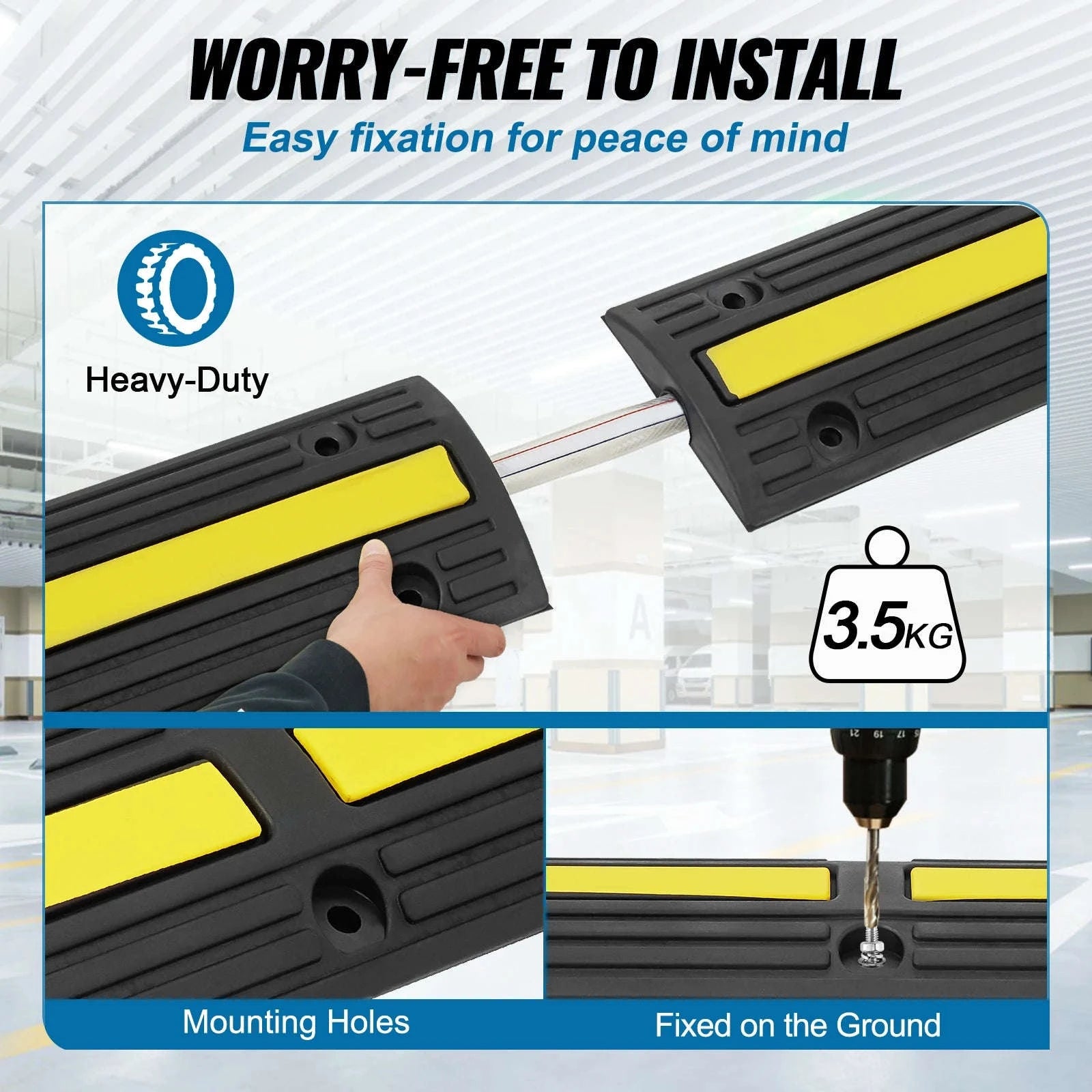 3.28ft Cable Protector Ramp 4 Pack 1 Channel Heavy Duty Rubber Speed Bump-france