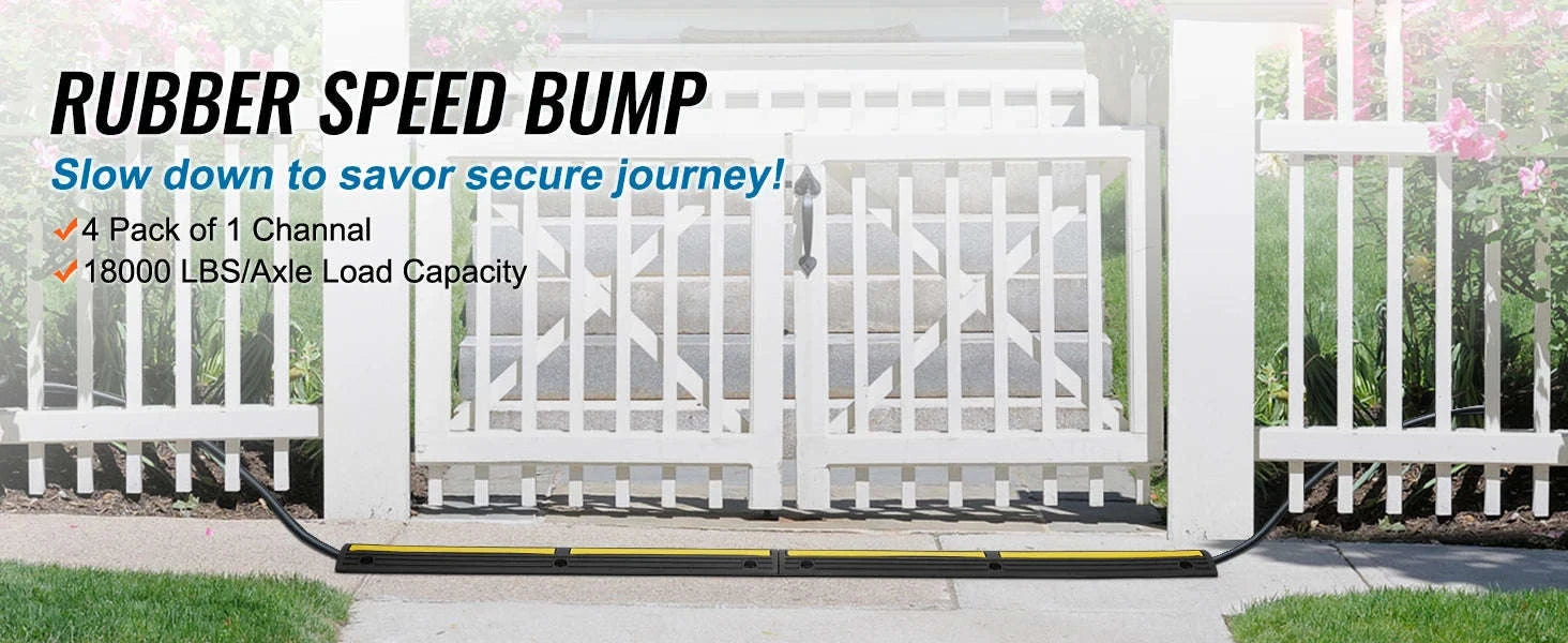 3.28ft Cable Protector Ramp 4 Pack 1 Channel Heavy Duty Rubber Speed Bump-france