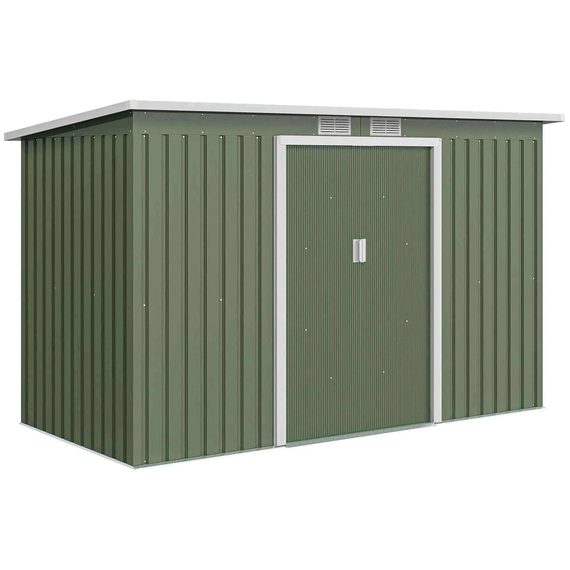 3.2m² Shed Garden Storage with Two Sliding Doors and Steel Base-green / france