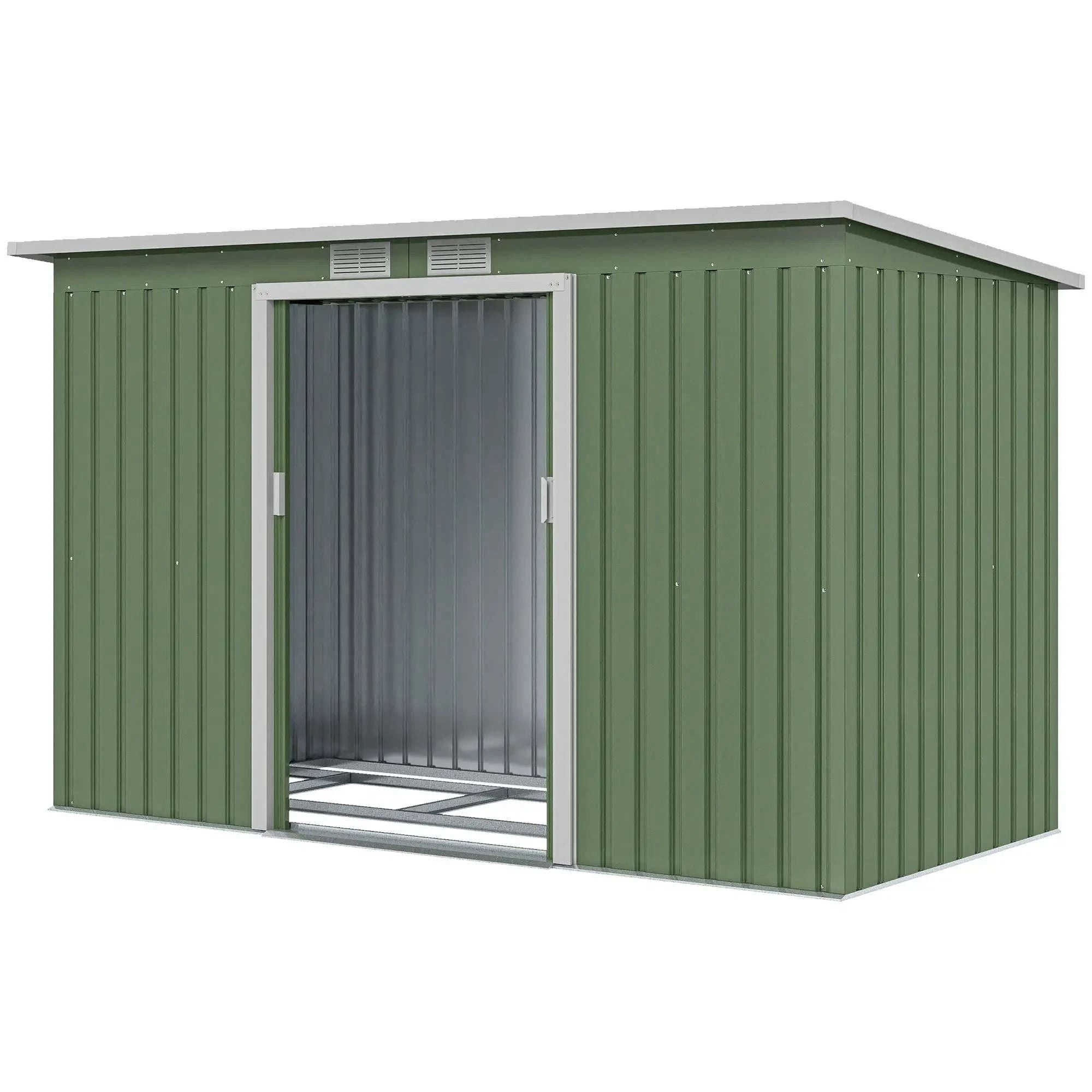 3.2m² Shed Garden Storage with Two Sliding Doors and Steel Base-green / france