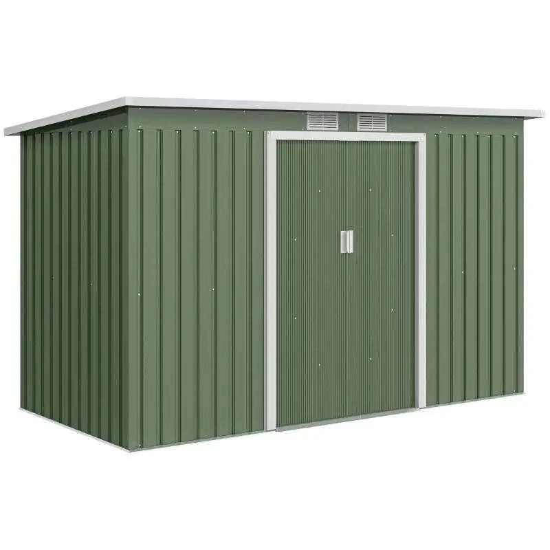 3.2m² Shed Garden Storage with Two Sliding Doors and Steel Base-green / france