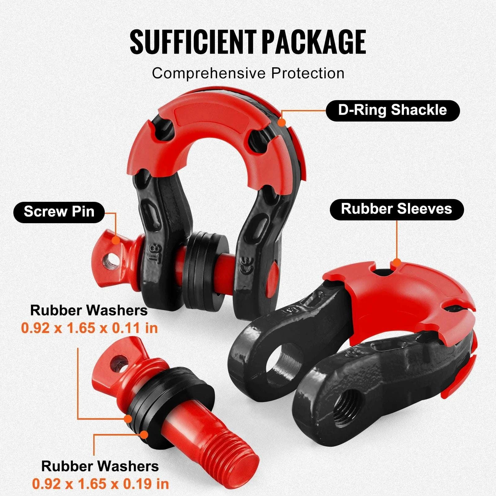 3/4" D-Ring Shackle Set with 7/8" Pin for Off-Road Recovery (2pcs)-Red / spain