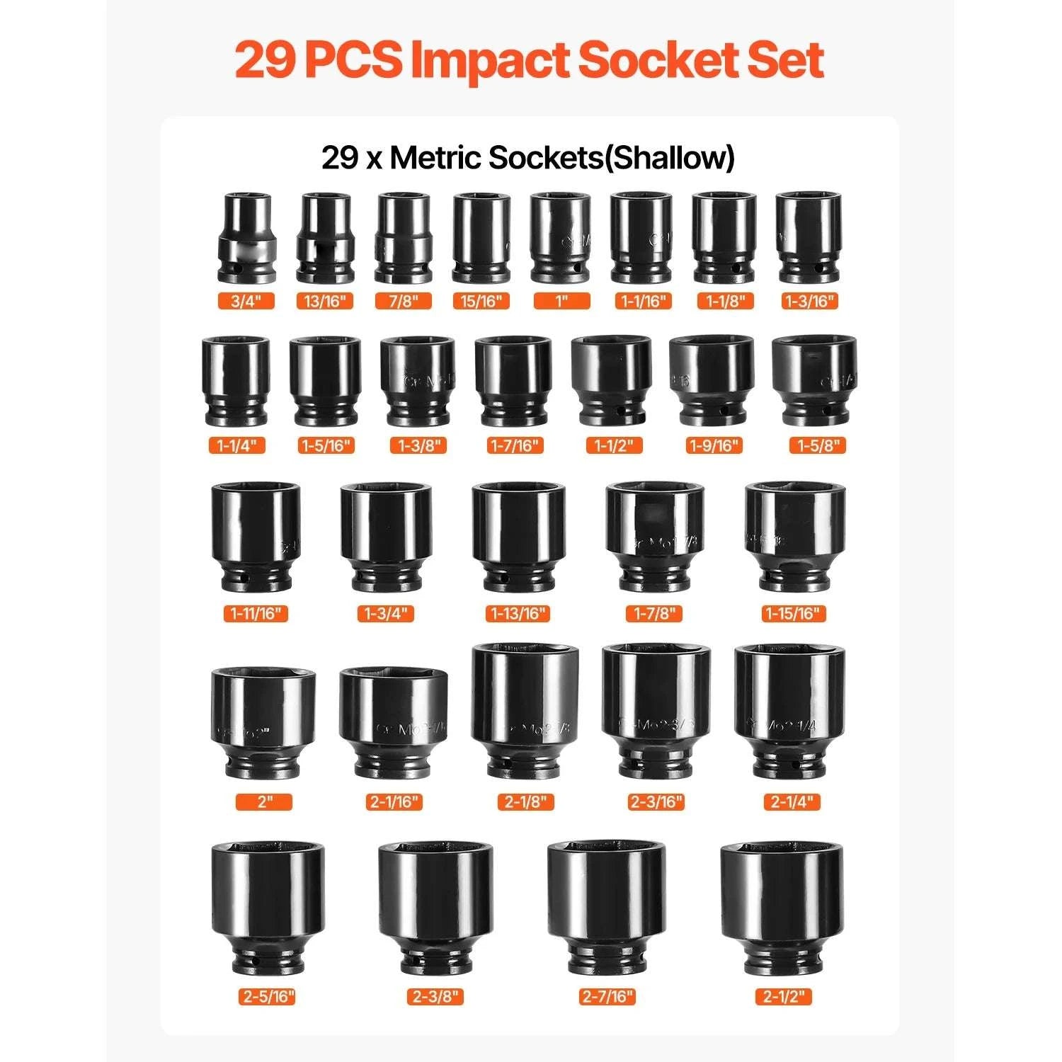 3/4 Inch Drive Impact Socket Set – 29 Piece 6-Point Heavy Duty Kit-United States