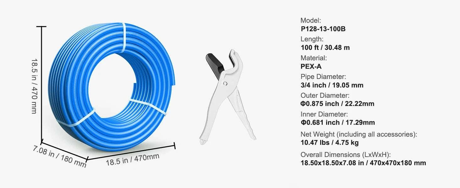 3/4 Inch PEX-A Pipe 100 Ft Flexible Tubing for Hot & Cold Water-PEX-A Blue / United States